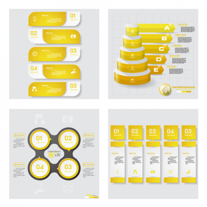 22套黄色调的微立体信息图表创意矢量素材