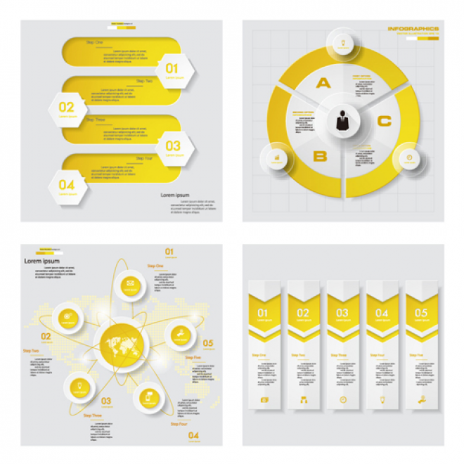 22套黄色调的微立体信息图表创意矢量素材